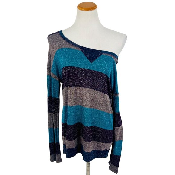 NWT Splendid Shimmery Striped Slouchy Lurex Sweater Knit | Glamoratti Sirencore - Picture 2 of 16